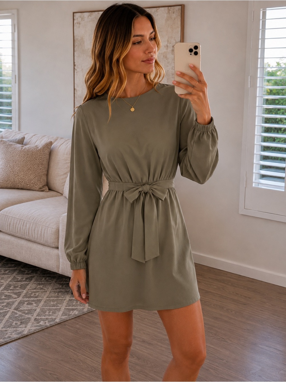 NWT ASOS Olive Green Long Sleeve Tie-Waist Dress
